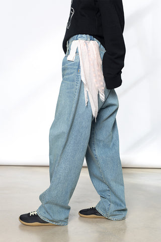 Fringed Denim Jeans - Light Blue Indigo