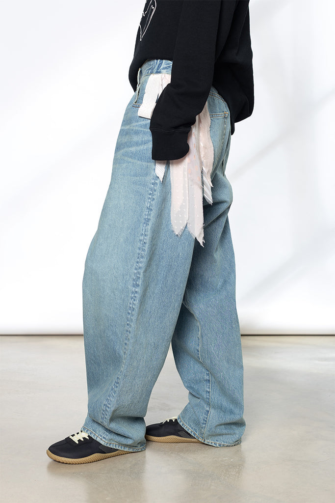 Fringed Denim Jeans - Light Blue Indigo