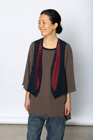 T-Shirt With Vest & Silk Tie - Tan/Navy/Red