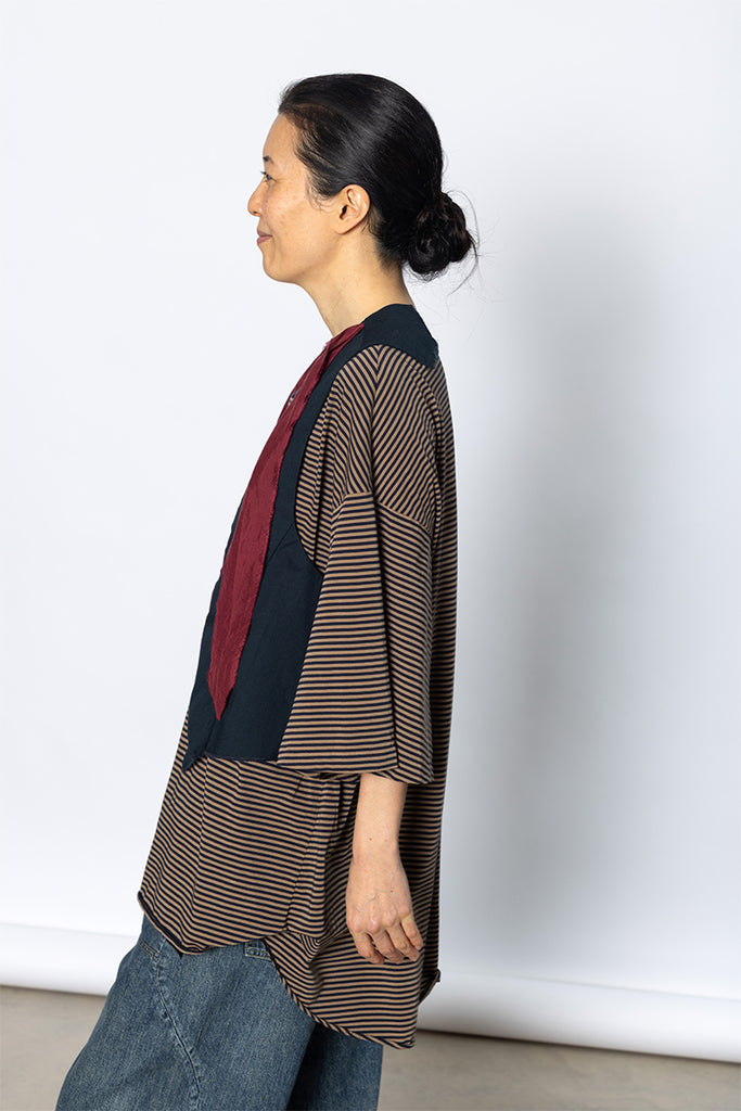 T-Shirt With Vest & Silk Tie - Tan/Navy/Red