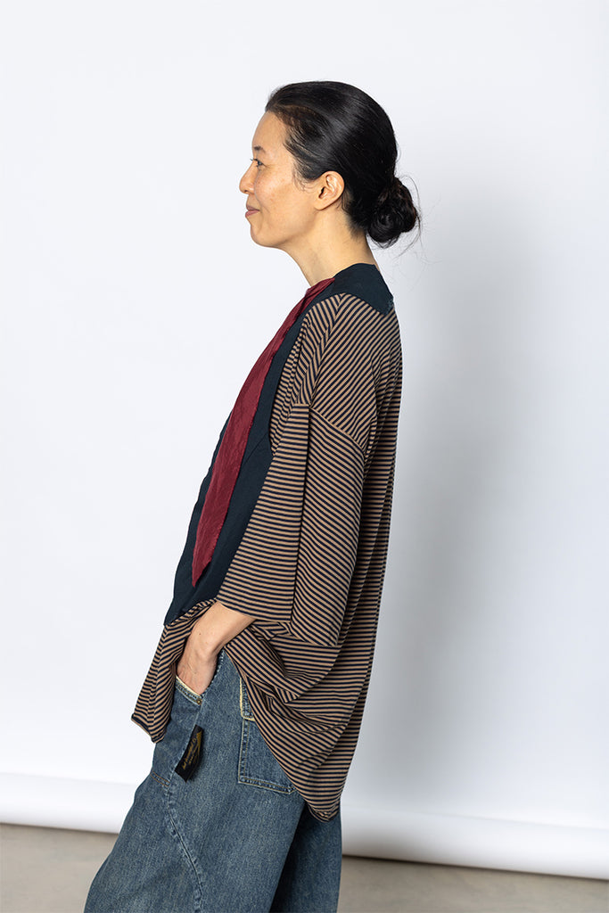 T-Shirt With Vest & Silk Tie - Tan/Navy/Red