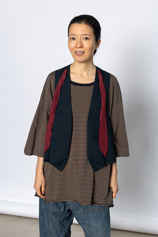 T-Shirt With Vest & Silk Tie - Tan/Navy/Red