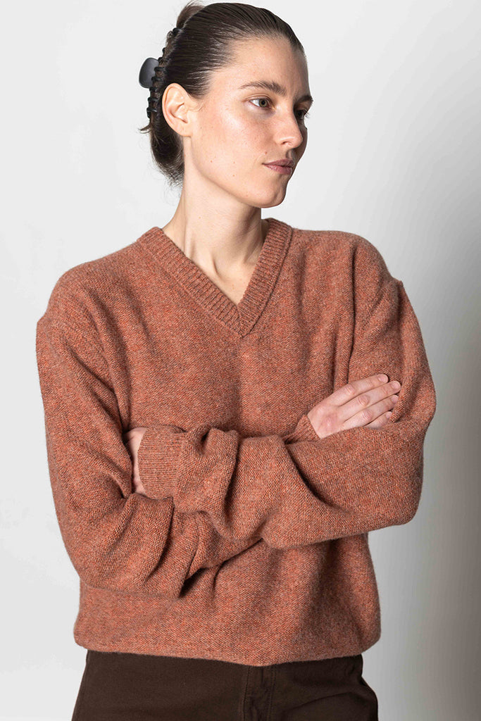 V Neck Sweater - Coral Melange