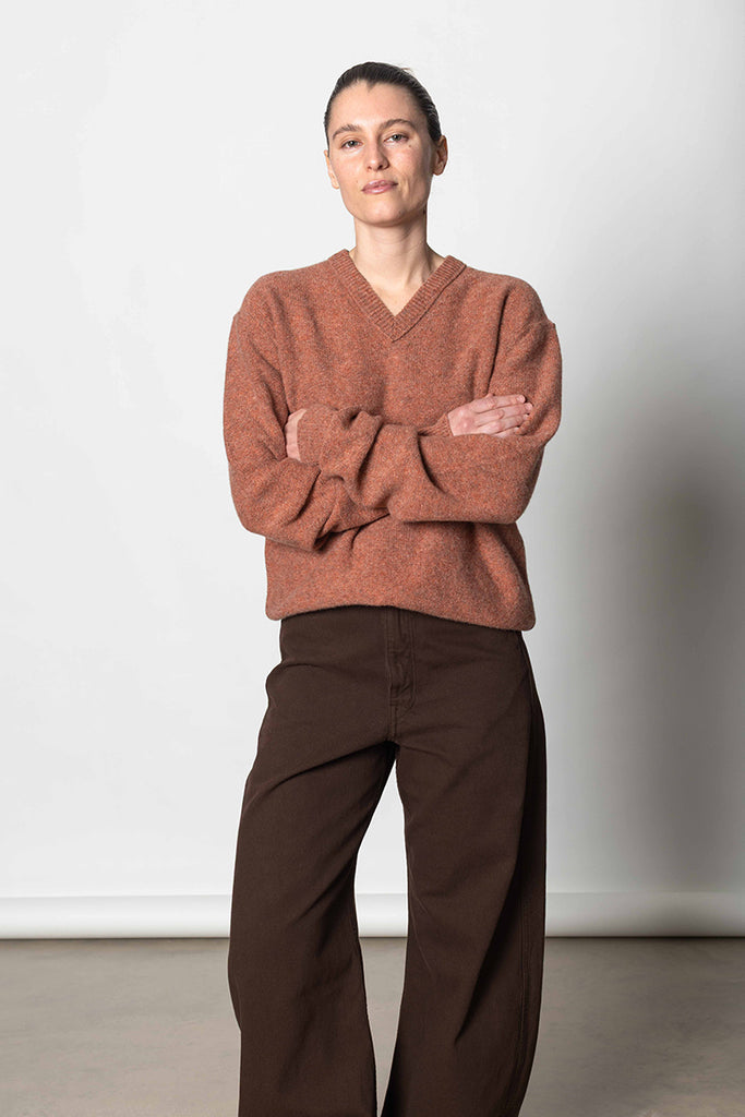 V Neck Sweater - Coral Melange