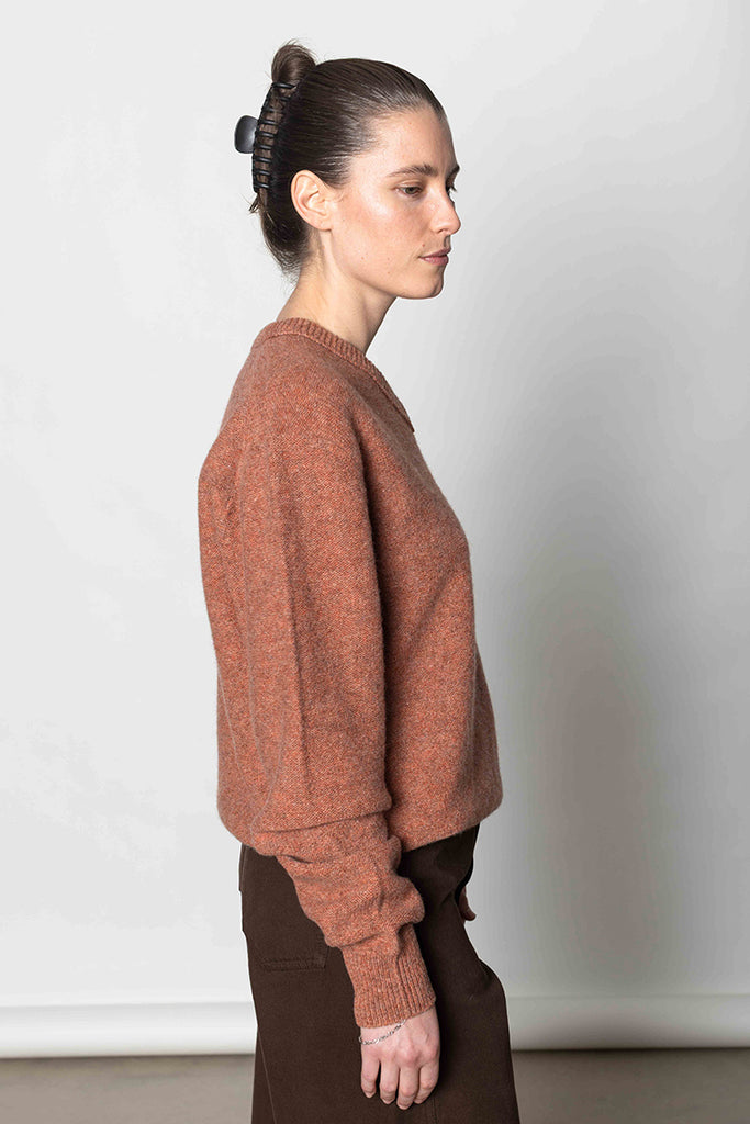 V Neck Sweater - Coral Melange