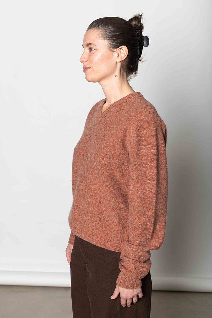 V Neck Sweater - Coral Melange