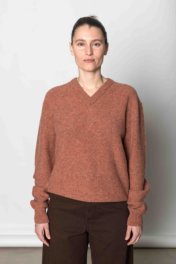 V Neck Sweater - Coral Melange