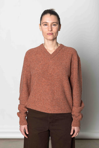 V Neck Sweater - Coral Melange