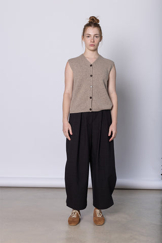 V Neck Wool Cashmere Tank - Stone Melange