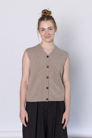 V Neck Wool Cashmere Tank - Stone Melange
