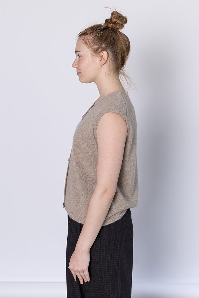 V Neck Wool Cashmere Tank - Stone Melange