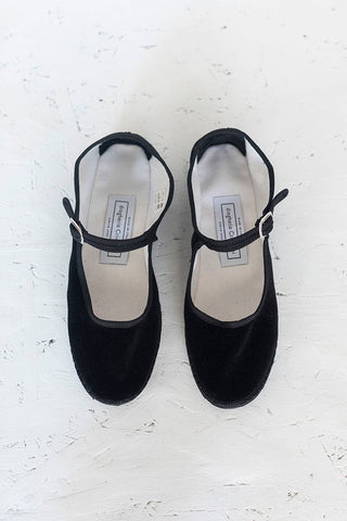 Velvet Mary Jane Slippers - Black