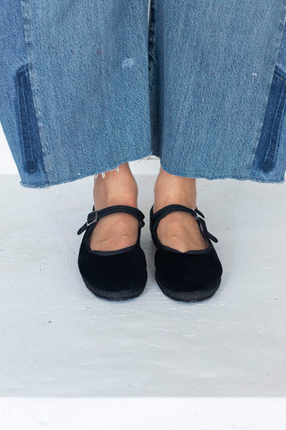 Velvet Mary Jane Slippers - Black