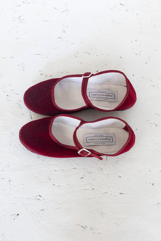 Velvet Mary Jane Slippers - Burgundy