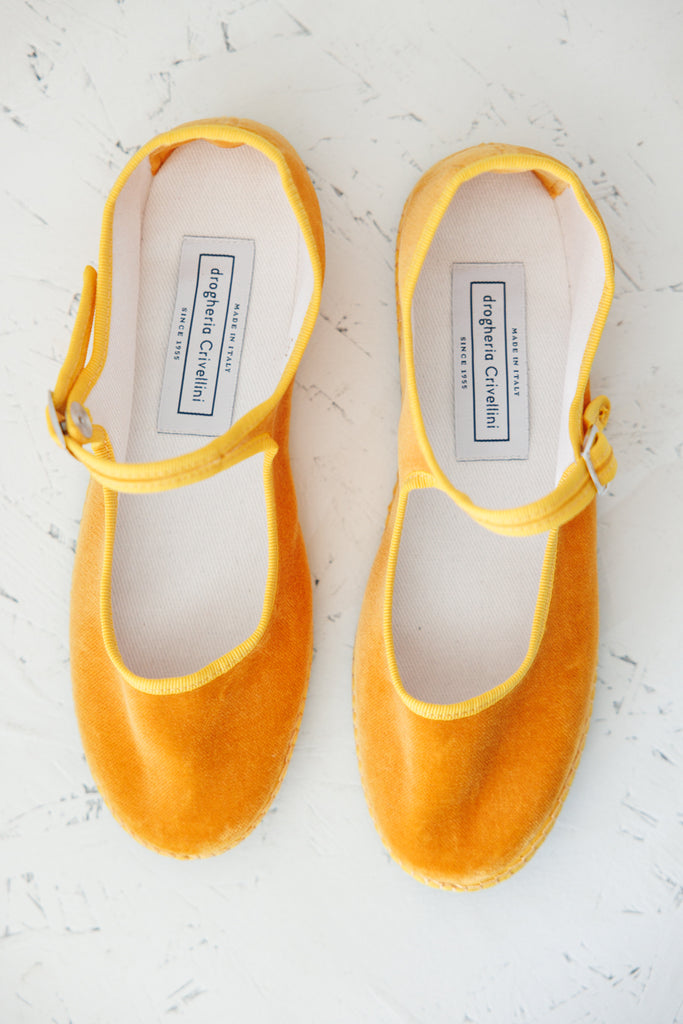 Velvet Mary Jane Slippers - Mustard