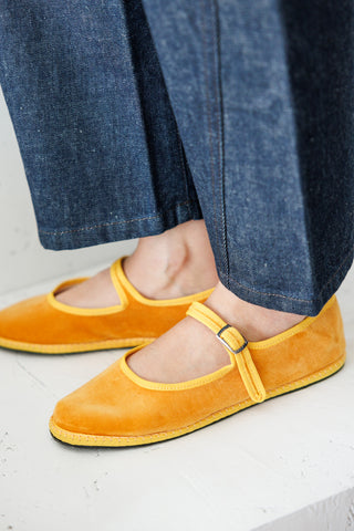 Velvet Mary Jane Slippers - Mustard