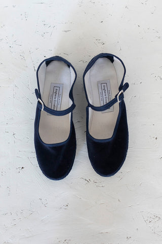 Velvet Mary Jane Slippers - Navy