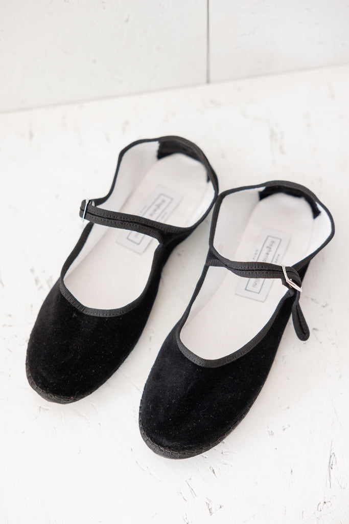 Velvet Mary Jane Slippers - Black