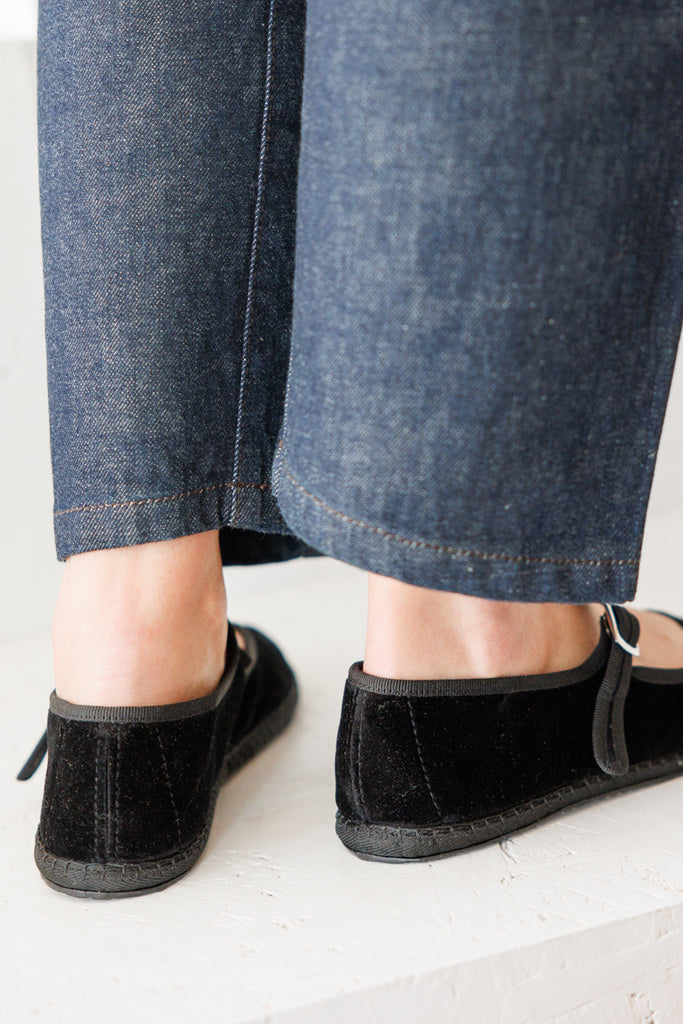 Velvet Mary Jane Slippers - Black