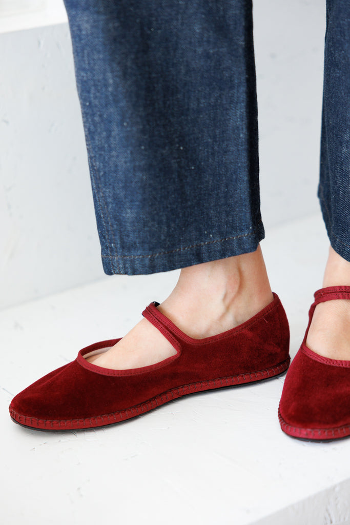 Velvet Mary Jane Slippers - Burgundy