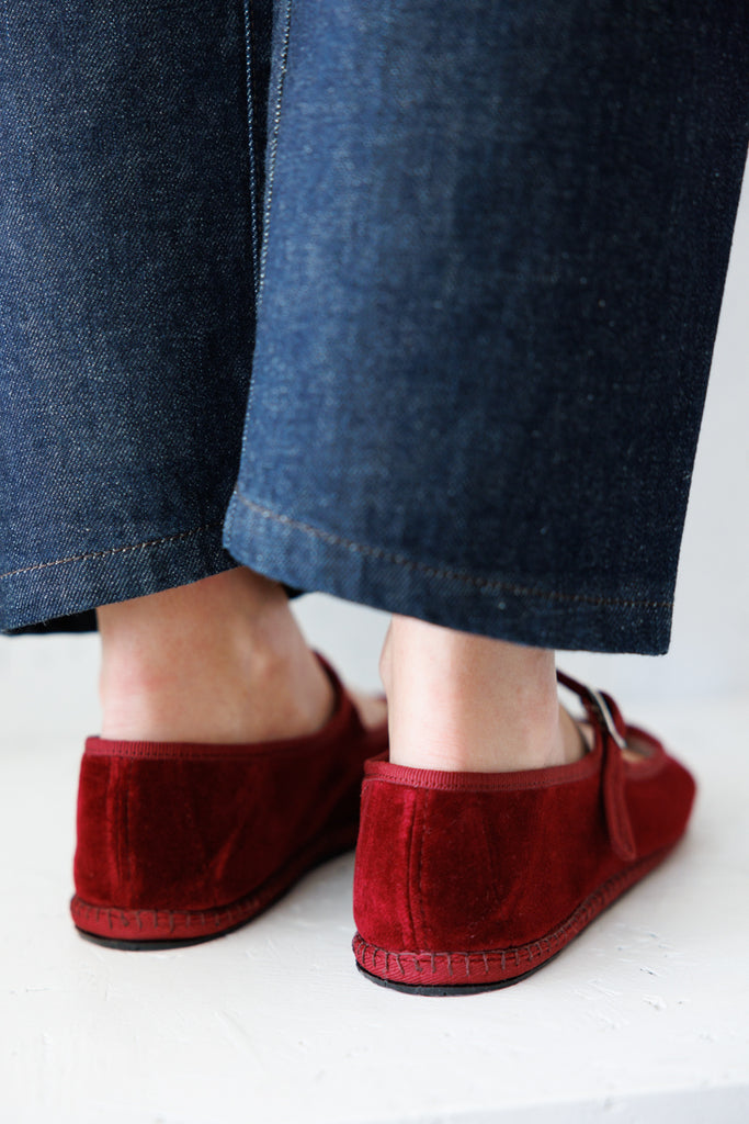 Velvet Mary Jane Slippers - Burgundy