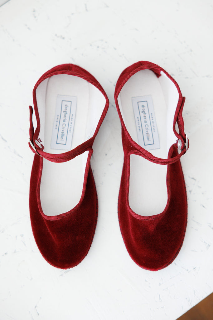 Velvet Mary Jane Slippers - Burgundy