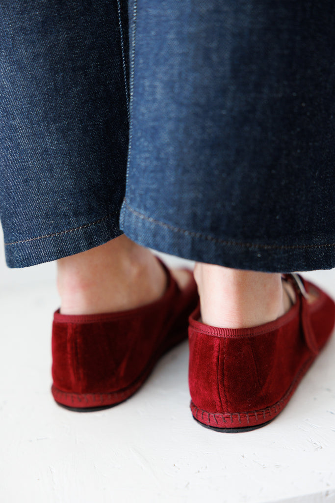 Velvet Mary Jane Slippers - Burgundy