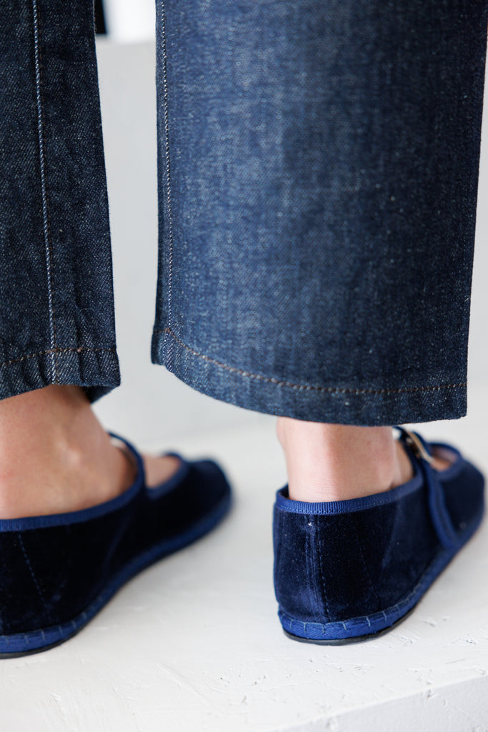 Velvet Mary Jane Slippers - Navy