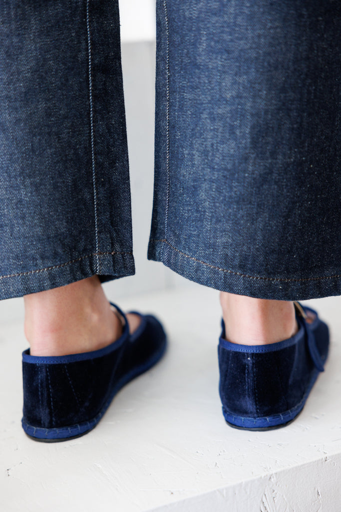 Velvet Mary Jane Slippers - Navy