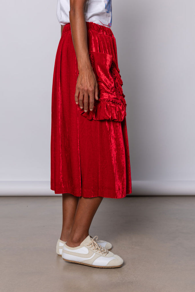 Velvet Ruffled Pocket Skirt - Red