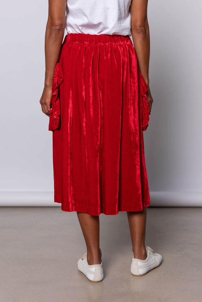 Velvet Ruffled Pocket Skirt - Red