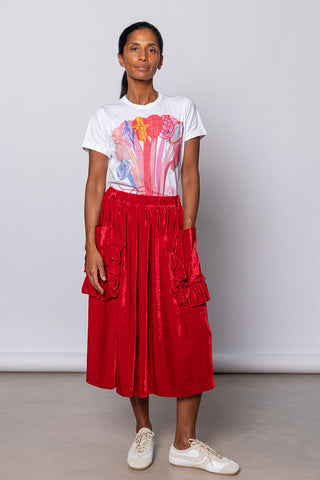 Velvet Ruffled Pocket Skirt - Red