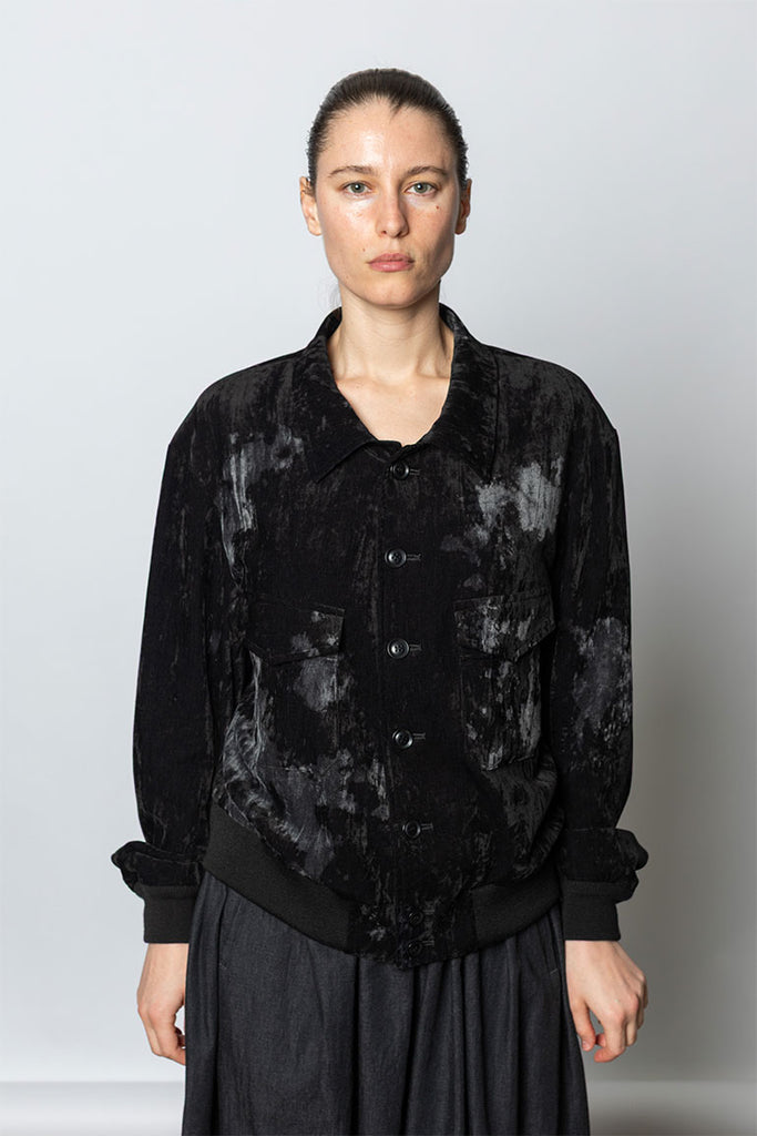 Velvet Shirt Collar Jacket - Black