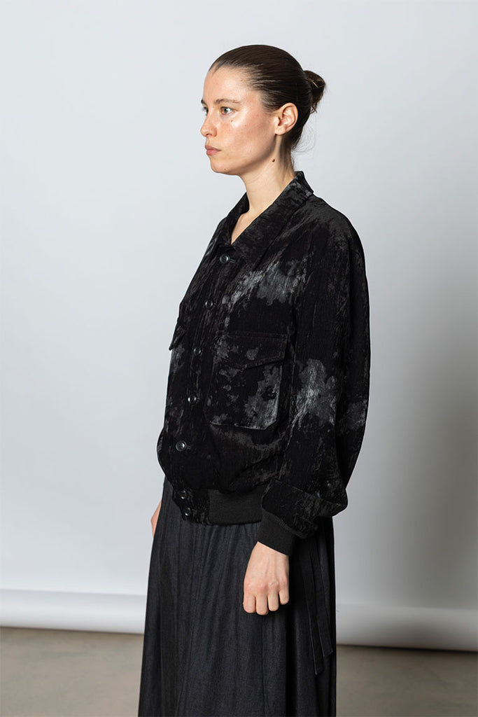 Velvet Shirt Collar Jacket - Black