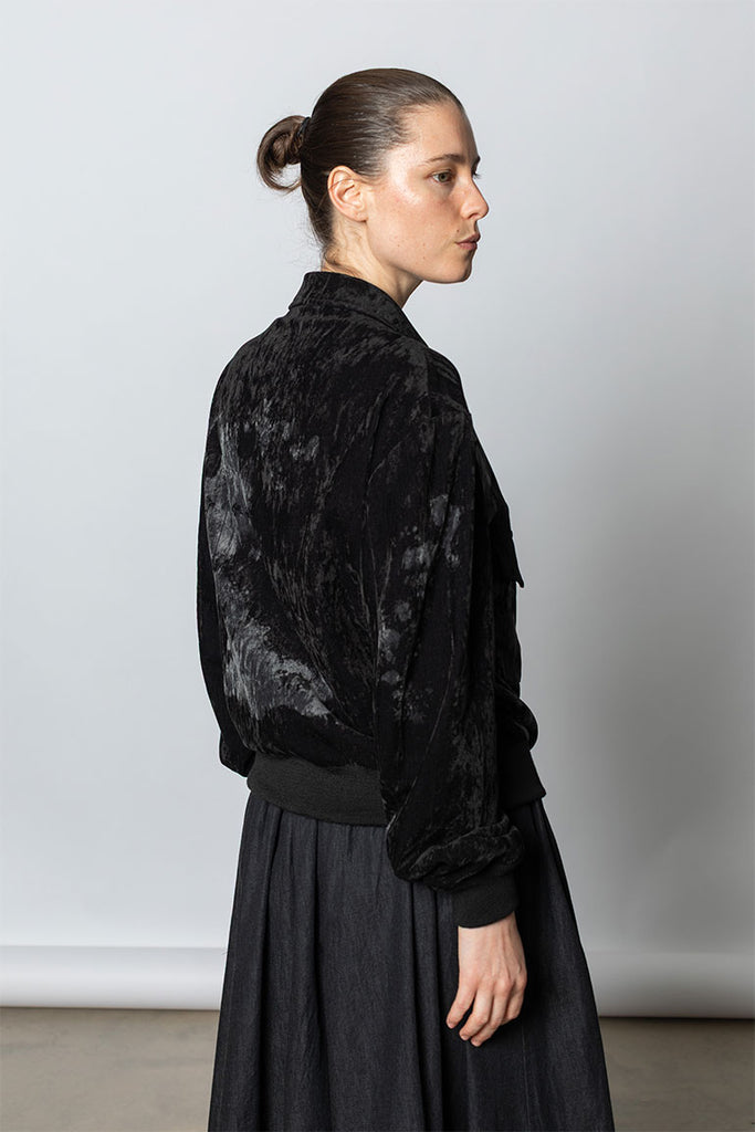 Velvet Shirt Collar Jacket - Black