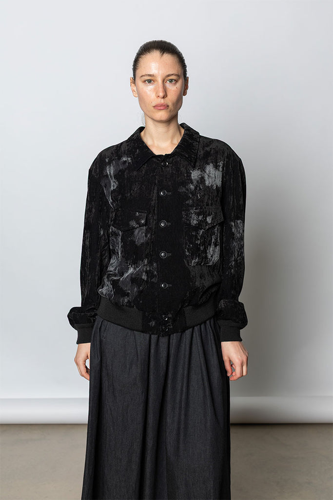 Velvet Shirt Collar Jacket - Black