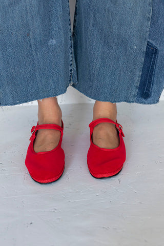 Velvet Mary Jane Slippers - Red