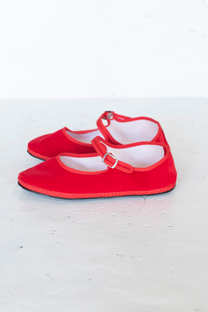 Velvet Mary Jane Slippers - Red