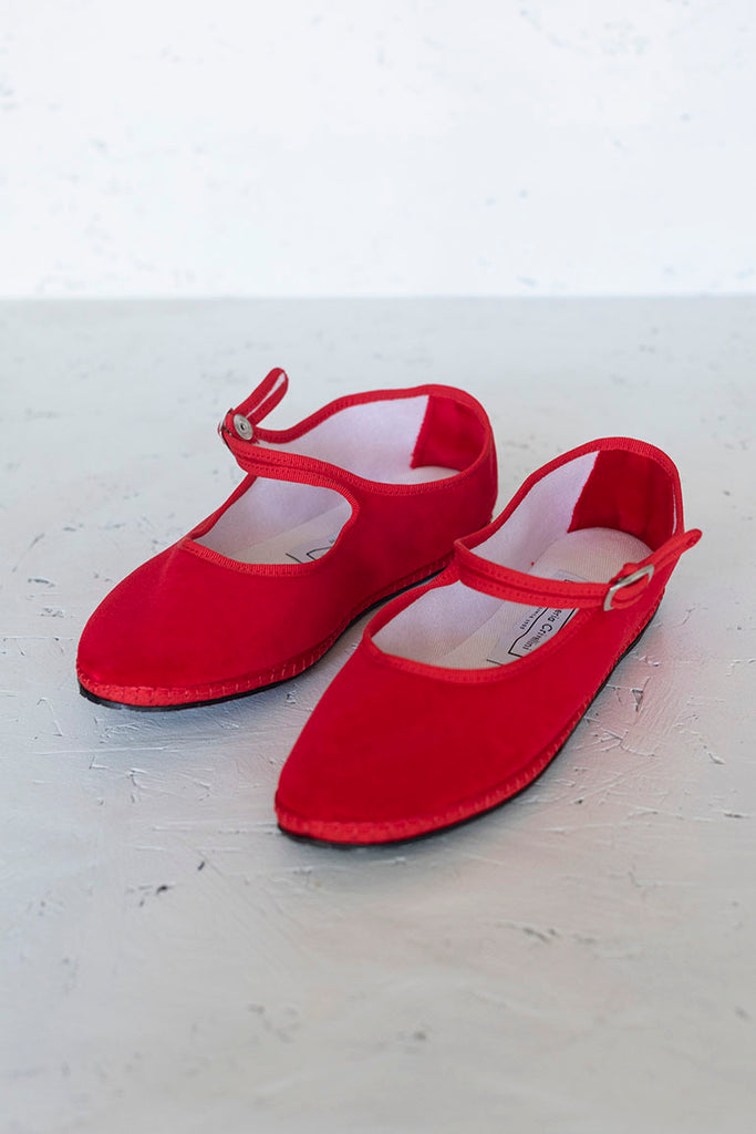 Velvet Mary Jane Slippers - Red
