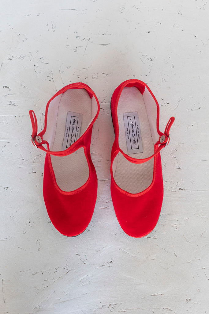 Velvet Mary Jane Slippers - Red