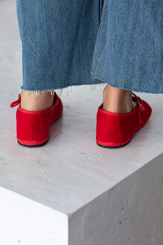 Velvet Mary Jane Slippers - Red