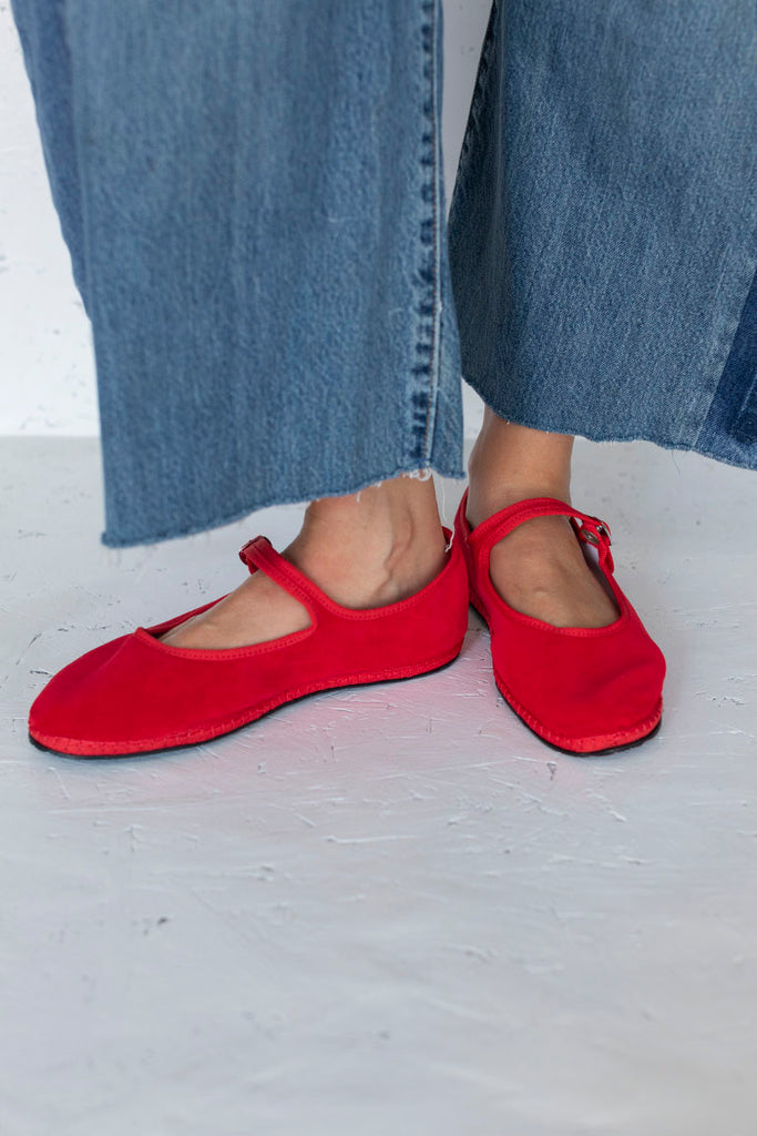 Velvet Mary Jane Slippers - Red