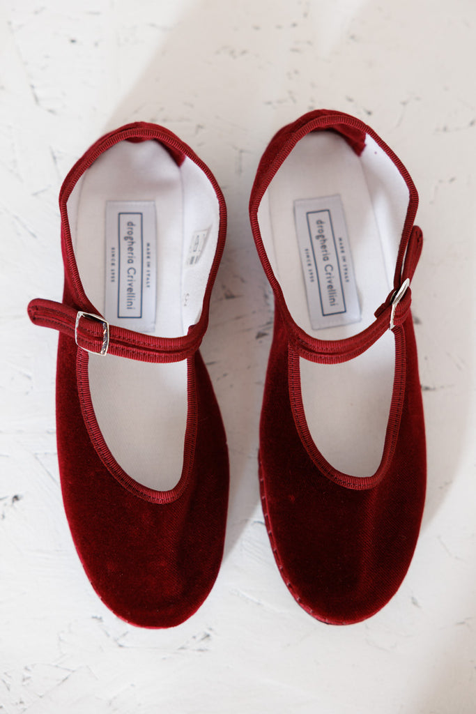 Velvet Mary Jane Slippers - Burgundy