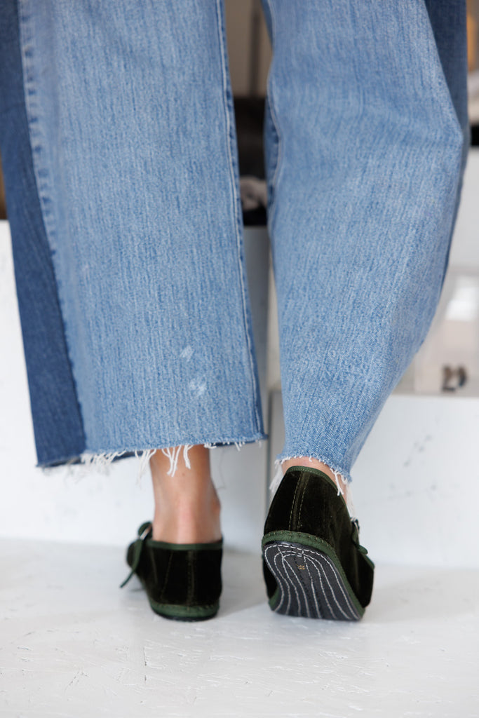 Velvet Mary Jane Slippers - Olive