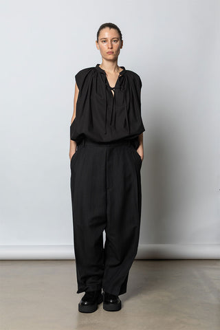 Viscose Tweed Stripe Sarouel Pants - Black