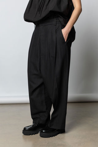 Viscose Tweed Stripe Sarouel Pants - Black