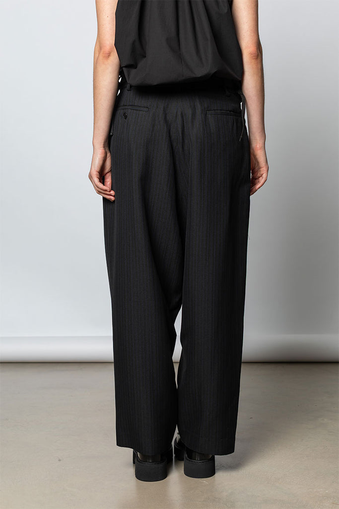 Viscose Tweed Stripe Sarouel Pants - Black