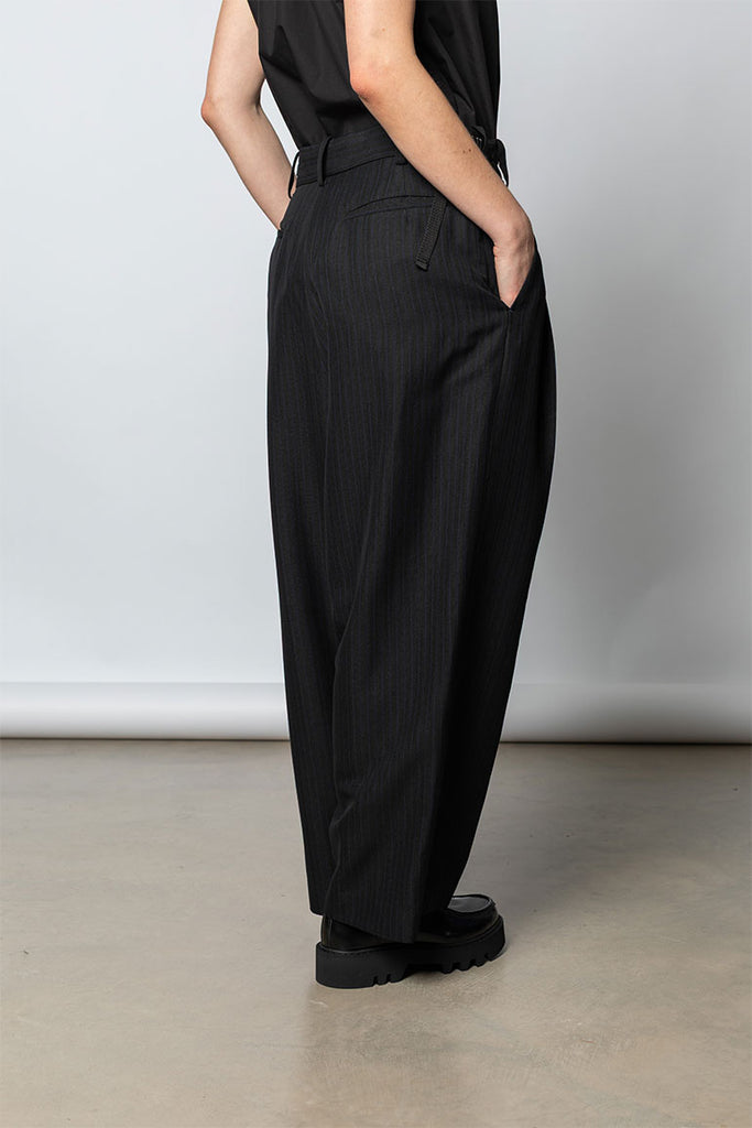 Viscose Tweed Stripe Sarouel Pants - Black