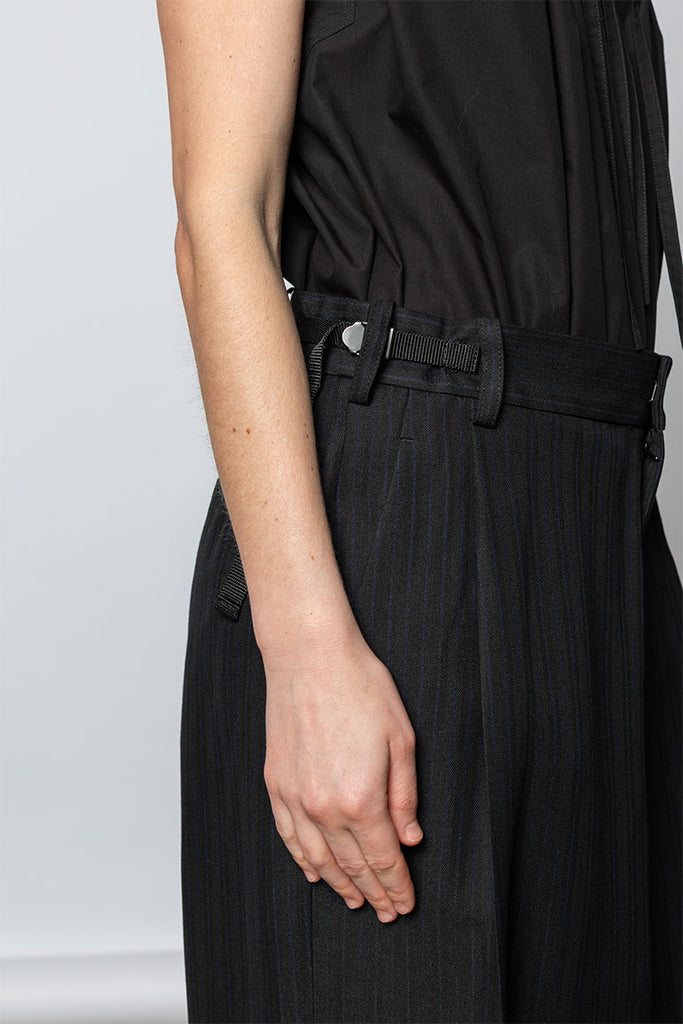 Viscose Tweed Stripe Sarouel Pants - Black