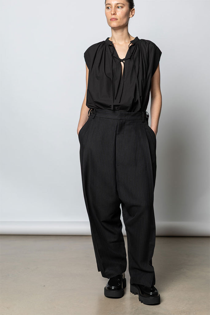 Viscose Tweed Stripe Sarouel Pants - Black